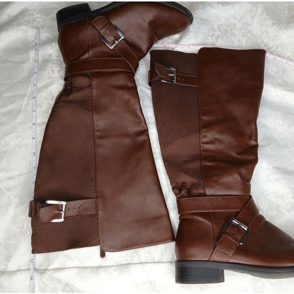 Torrid Knee Riding Boot Brown Buckle Wide Calf Size 7W - Picture 15 of 16